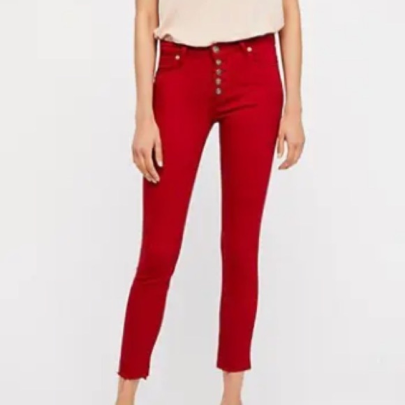 Free People Reagan Skinny Raw Hem Jeans RED - Picture 2 of 9